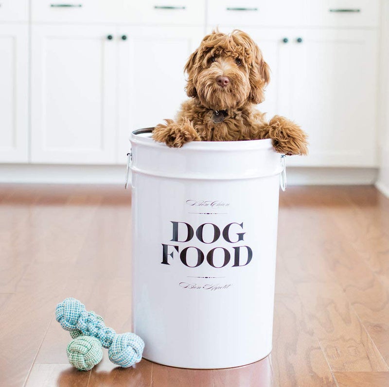 Harry Barker Bon Chien Dog Food Storage Canister â€“ Small 3.5 gallons, Airtight Stainless Steel Pet Food Container, Stylish Kitchen Counter Dog Kibble Storage with Easy-Open Lid - White - Image 4